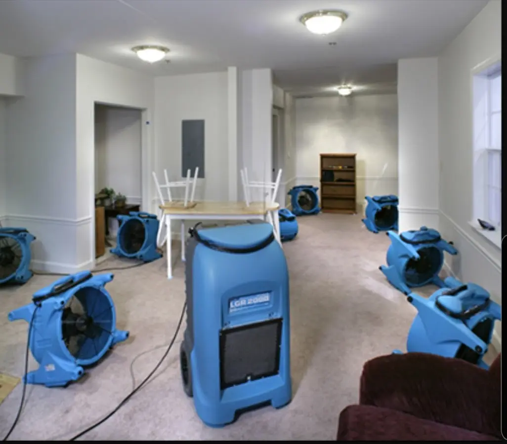 Air movers and dehumidifier setup for Water Damage Restoration in Jefferson